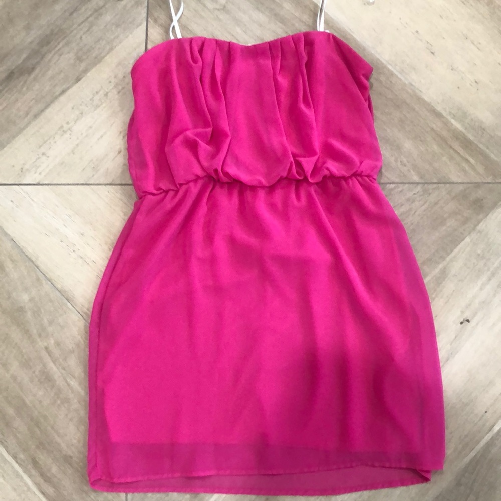 Juniors hot pink strapless dress.